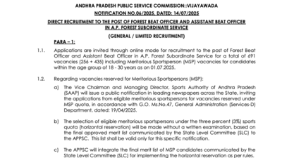 APPSC Recruitment 2025 over 650 vacancies announced for Forest Beat Officer and Assistant Beat Officer posts: Check detailed notification here