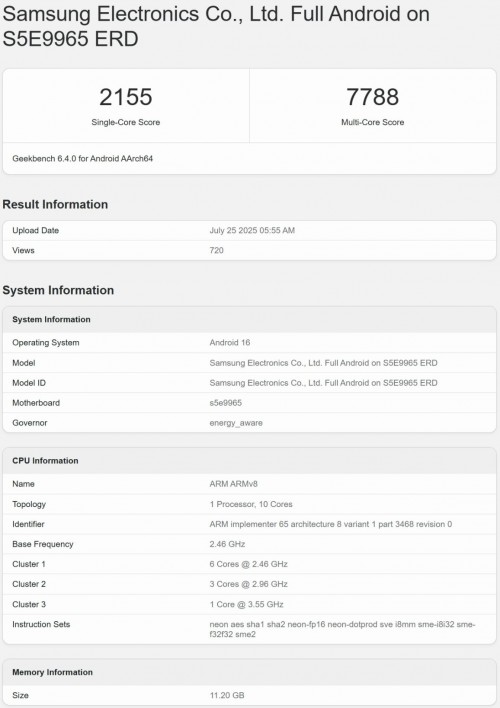 Samsung’s Exynos 2600 SoC spotted on Geekbench