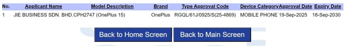 Global OnePlus 15 model number confirmed through new certification