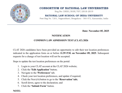 CLAT 2026 application correction window closes today: Check direct link and list of editable fields here