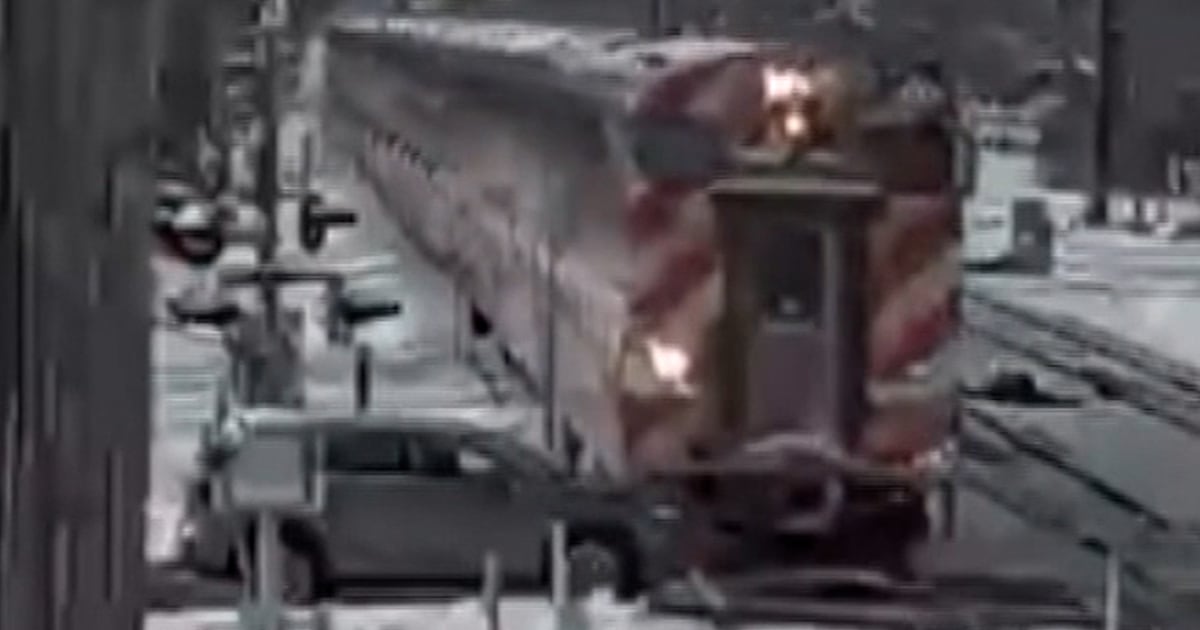 Video captures a train colliding with a vehicle