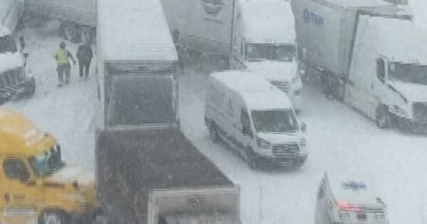 Drone video shows 100-vehicle pileup in Michigan