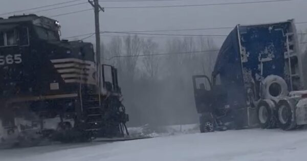 Semitruck hit by train in North Carolina