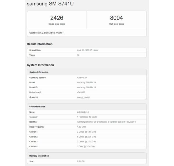 Galaxy S26 FE hits Geekbench, reveals the chipset Samsung chose