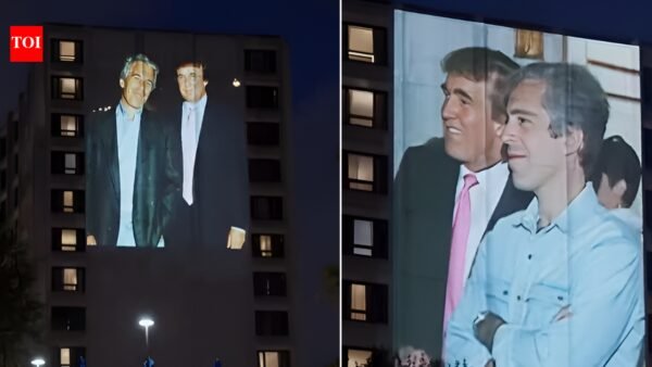 ‘Dog that hasn’t barked is Trump’: Epstein claim projected at DC hotel ahead of president’s media dinner