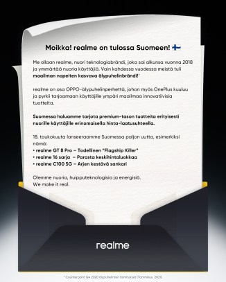 Realme announces return to Finnish market on May 18 with three devices