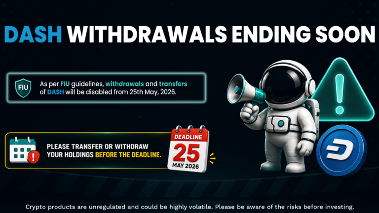 Update Dash Token (DASH) Deposits & Withdrawals to be Disabled on Unocoin from 25 May 2026