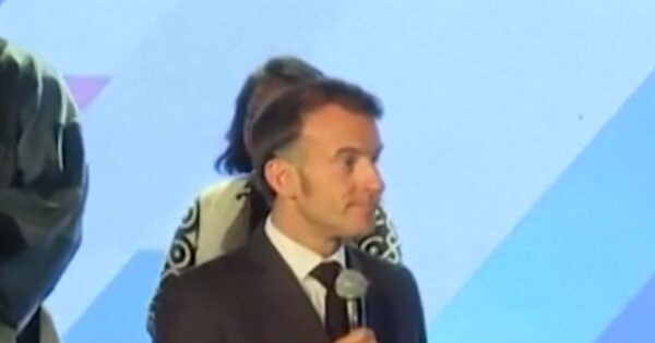 Macron scolds kids in audience for making noise