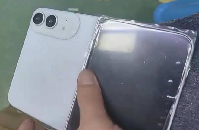 Photo of the iPhone Fold (in white/silver) shared by Ice Universe