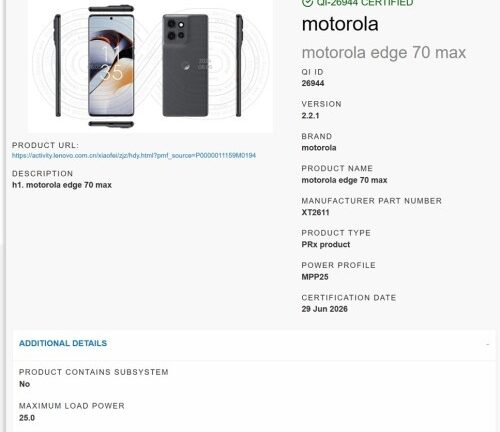 Motorola Edge 70 Max gets certified with Qi2 25W wireless charging