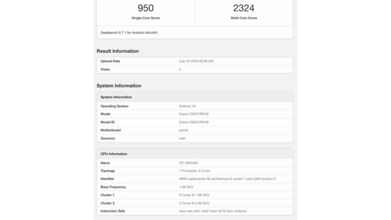 Indian Redmi Note 17 runs Geekbench, reveals its chipset and RAM amount