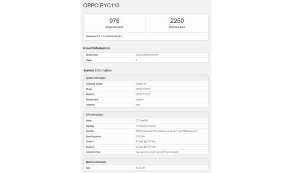 Oppo A7 Pro Max might have just run Geekbench, confirming its SoC and RAM amount