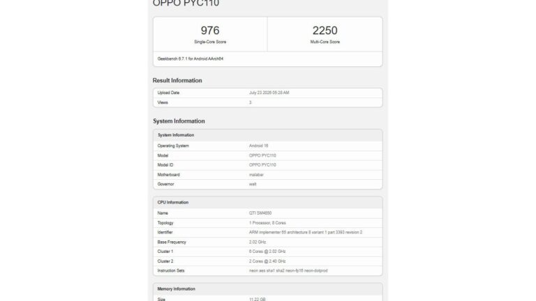 Oppo A7 Pro Max might have just run Geekbench, confirming its SoC and RAM amount
