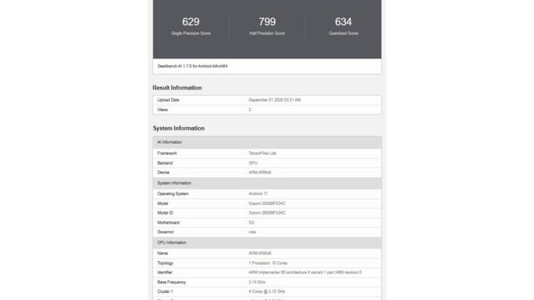 Xiaomi 18 Fold surfaces in benchmark, confirming its chipset and RAM amount