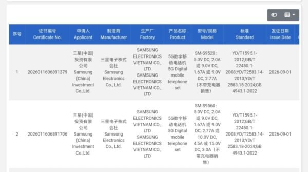 Samsung Galaxy S27 and S27+ bag 3C certification, charging speeds revealed
