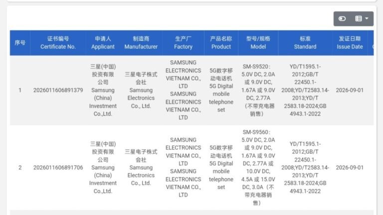 Samsung Galaxy S27 and S27+ bag 3C certification, charging speeds revealed