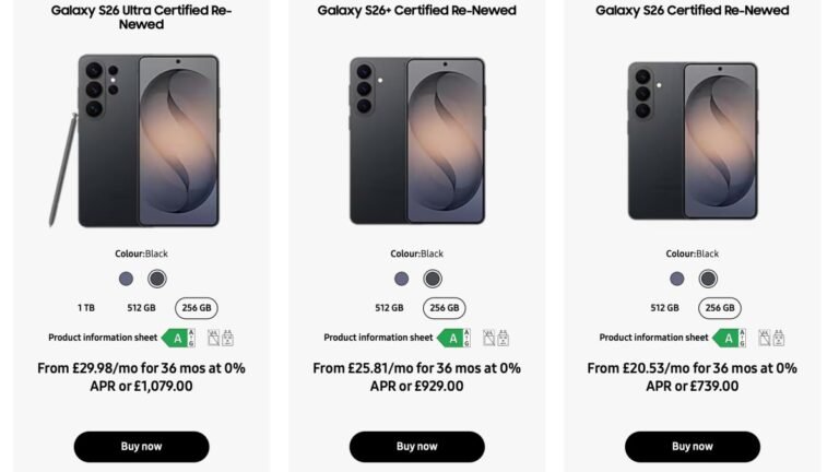 Samsung starts selling Certified Re-Newed Galaxy S26, S26+, and S26 Ultra in the UK